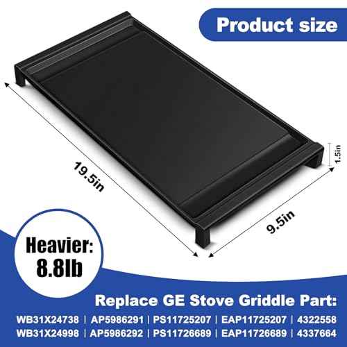 WB31X24738 Griddle Replacement for GE Stove - Cast Iron Center Griddle Plate, Compatible with GE Gas Range Cooktop Models JGB700, JGB660, JGB735, JGB860, JGBS66, Replaces WB31X24998, WB31X49806