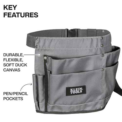 Klein Tools 21022 6-Pocket Tool Apron, Durable Duck Canvas with Riveted Seams, Adjustable 28-Inch to 46-Inch Length Work Belt, Removable Tape Measure Loop