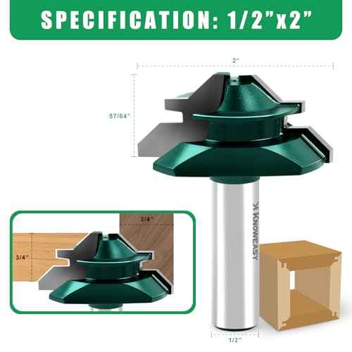 Knoweasy 45 Degree Lock Miter Router Bit Set with 1/2 Inch Shank, 3PCS for Woodworking, Includes 1/2, 3/4 and 1 Inch Cutting Height, Professional Joinery Tool for Perfect Miter Joints