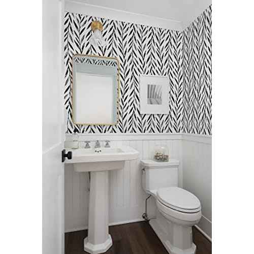 Wudnaye Black and White Peel and Stick Wallpaper Leaf Contact Paper 17.7 inch ¡¿ 118.1 inch Black and White Contact Paper Peel and Stick Wallpaper for Bathroom Self Adhesive Decorative Wallpapers