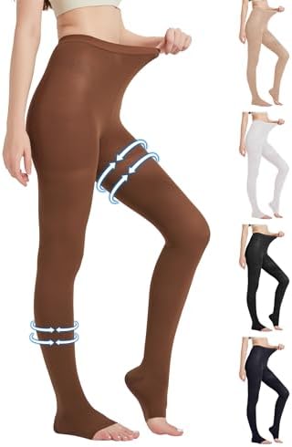 Plus Size 3X-Large Opaque Compression Pantyhose for Women 15-20 mmHg - Graduated Compression Tights with Open Toe for Post Surgery Recovery, Lymphedema, Swelling - Brown
