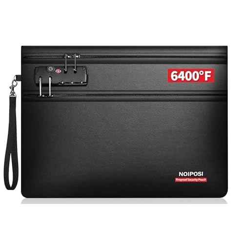 Noiposi 6400¢µ Fireproof Document Bag with Lock,Dual-Zip Compartments Fireproof Money Bag for Cash and Documents,12 Layers Heat Insulated Fireproof Bag with Zipper,Protects Important Papers,Valuables