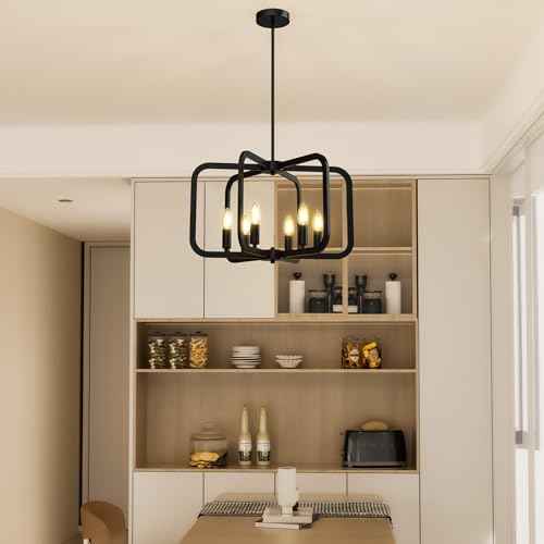 Modern Black Chandelier - 6 Light Metal Chandelier for Dining, Kitchen, Living Room, Hallway Foyer Light Fixture