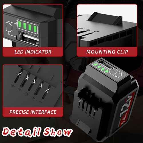 Replacement 12V 6.0Ah Lithium Battery for Skil PWR CORE 12 Tools - with USB-A Power Port, Compatible with Brushless Impact Driver, Compact Circular Saw, Reciprocating Saw