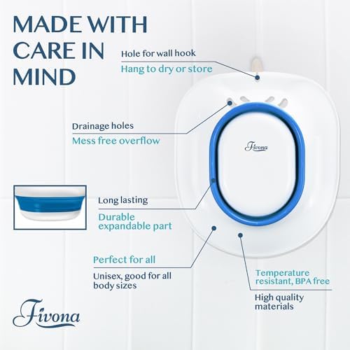 Fivona Sitz Bath for Toilet Seat with Massage Hand Flusher and Storage Bag; Postpartum Care and Hemorrhoid Treatment; BPA Free V Steam Kit; Perfect for Perineal Soak and Portable Bidet