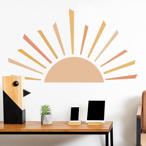 Large Half Sun Decor Nursery Wall Decal, 34"x59" Sunshine Stickers, Boho Wall Decals, Vinyl Peel and Stick Wall Stickers for Kids Bedroom Playroom Classroom Nursery Decor