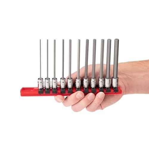 TEKTON 1/4 Inch Drive Long Hex Bit Socket Set with Rail, 11-Piece (2-8 mm) | SHB90107