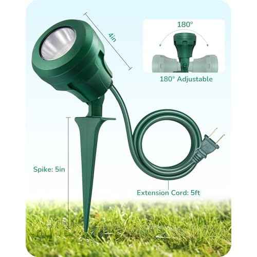 EDISHINE Christmas 120V Outdoor LED Spotlights, 4.8W Plug in Spotlight with 3 Lenses (Red Green Yellow) & 180¡Æ Rotatable Lamphead, 5000K Waterproof Landscape Lights for Flag Garden, 4 Pack