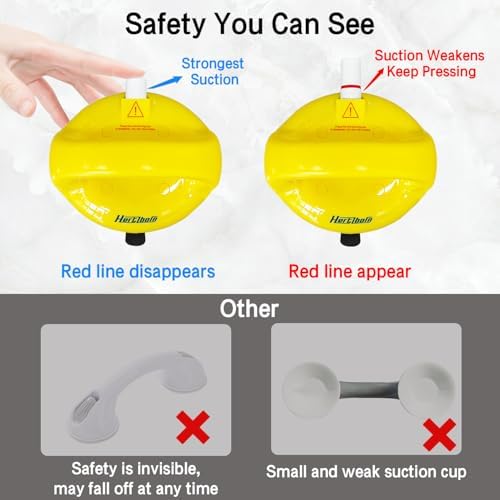 Suction Shower Grab Bars for Bathtubs and Showers, Safety Shower Grab Bars for Seniors, Drill-Free Shower Handle for Bathroom, Grab Bar for Elderly, Post-Surgery, Pregnant, Yellow, 2Pack