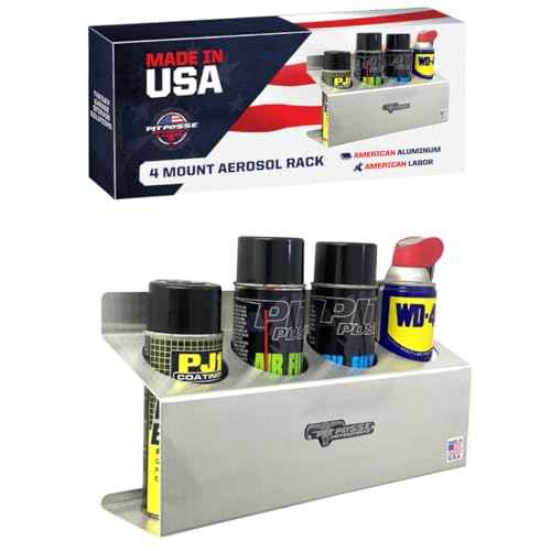 Pit Posse 303 Four Bottle Aerosol Spray Can Rack Shelf Holder 15.5" Caddy - Made in USA - Aluminum Enclosed Trailer Shop Garage Storage Organizer - Mounting Hardware Included (Silver)