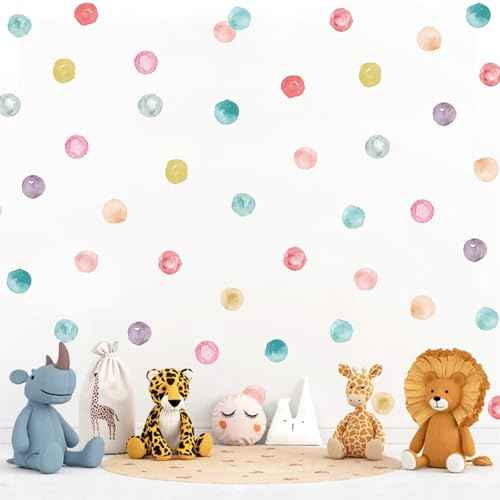 Polka Dot Wall Decals Removable Watercolor Colorful Wall Sticker for Kids Baby Girls Living Room Bedroom Playroom 60dots