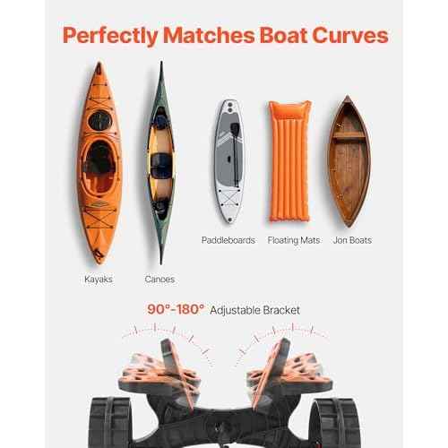 VEVOR 300 lbs Kayak Cart, Foldable Kayak Trolley with 10-inch Solid Rubber Tires & 1 Ratchet Strap, Paddle Board Trolley for Carrying Kayaks, Canoes, Paddleboards, Float Mats, Jon Boats