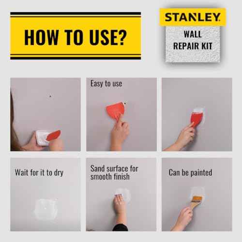 Stanley S 552 Drywall Patch Repair Kit -1x9.5 Fl Oz., Complete Drywall Patch Solution for Home DIY, Includes Wall Hole Filler, Spackle Wall Repair and Putty Hole Repair - 1 Pack
