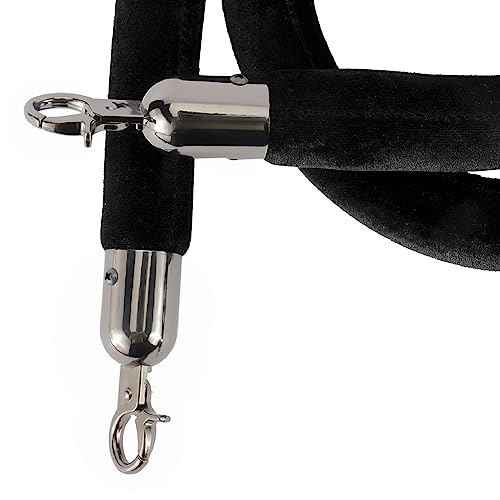 NovelBee 4pcs Black Velvet Stanchion Ropes with Black Hooks,6.6 Feet Stanchion Queue Barrier Ropes,Crowd Control Velvet Rope Safety Barriers for Party Decorations