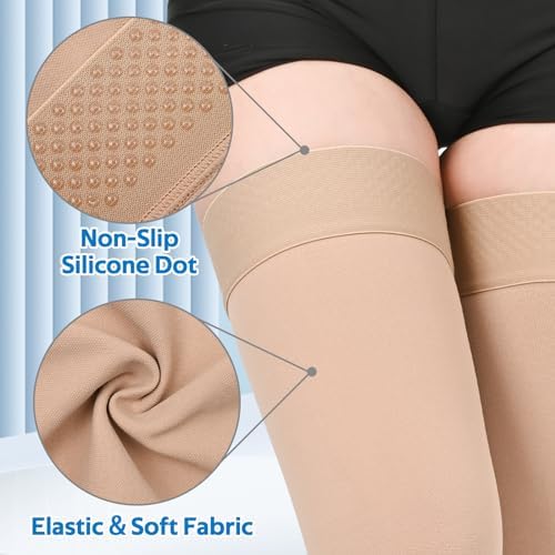 2Pairs Ktinnead 20-30mmHg Thigh High Compression Stockings for Women, Thigh High Compression Socks, Medical Compression Stockings for Pregnant, Teacher, Doctor, Varicose Veins, Swelling, lymphedema