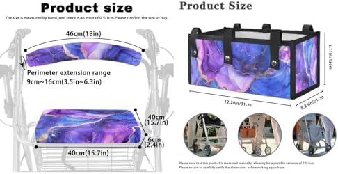 LedBack Walker Accessories Sets Wheelchair Bag for Seniors Rollator Walker Rollator Covers Purple Marble Print Walker Seat and Backrest Covers, Easy to Install