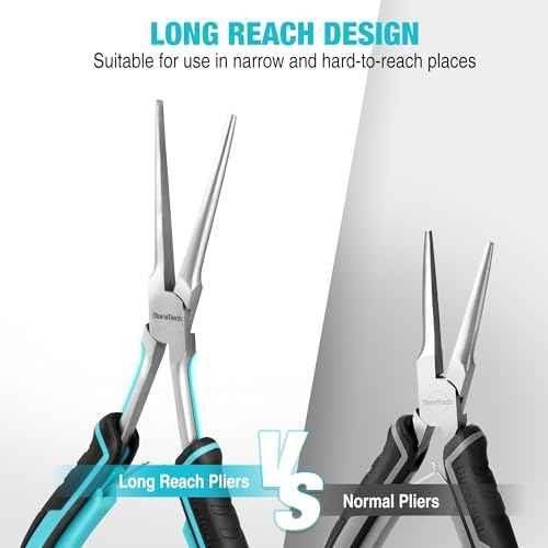 DURATECH 7" Long Reach Needle Nose Pliers, Extra Long Nose Pliers with Smooth Jaws, Small Needle Nose Pliers for Jewelry Making, Wire Bending and Small Object Gripping on Narrow Space