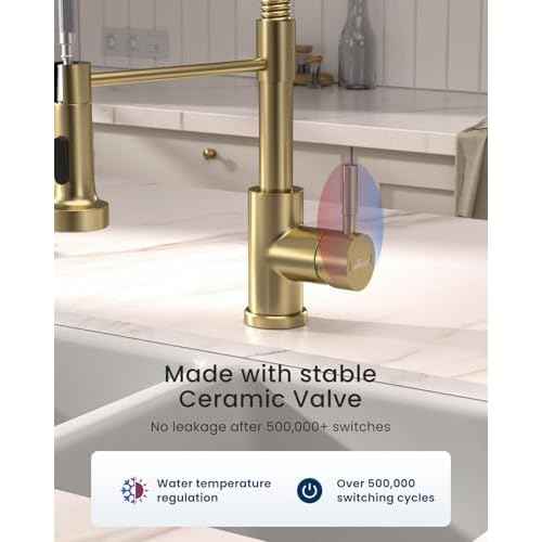 APPASO Gold Kitchen Faucet with Pull Down Sprayer, Brushed Gold Kitchen Sink Faucets 18 Inches Commercial Single Handle High Arc Faucet for Sink, Stainless Steel Kitchen Faucet for Sink 1 or 3 Holes