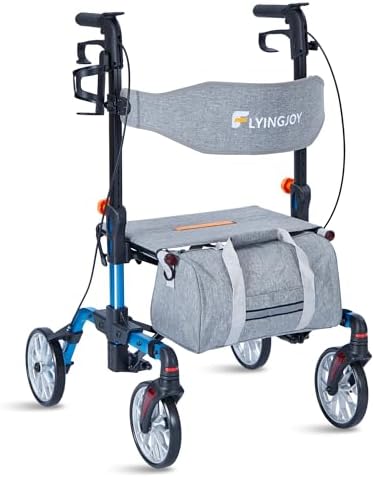 Lightweight Rollator Walker All-Terrain Ultra Compact One-Click Folding with seat and Adjustable Height backrest, 300 lbs Capacity, 8" Wheels for Seniors, Adults, bariatric, Includes Cane Holders