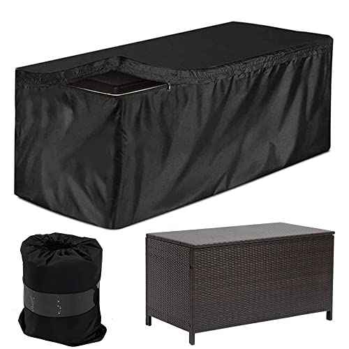 Deck Box Cover Heavy Duty Waterproof Outdoor Ottoman Bench Cover for Keter Large Deck Boxes Rectangular Storage Box Cover with Drawstring and Zipper (62x32x28in)