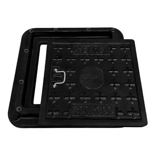 12x12 inch Manhole Cover and Frame,Overall Size 16x16,Embedded Fiberglass Polymer Sewer Cover with Handles,Clear Opening Size 9.5x9.5,Reinforced Steel Non-Slip Recessed Septic Tank Covers