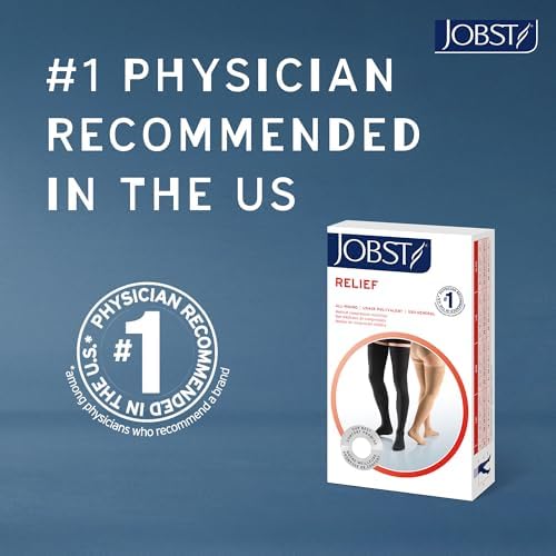 JOBST Relief Thigh High Graduated Compression Stockings 30-40mmHg - Comfortable Unisex Design with Silicone Dot Band - Closed Toe, Beige, X-Large Petite