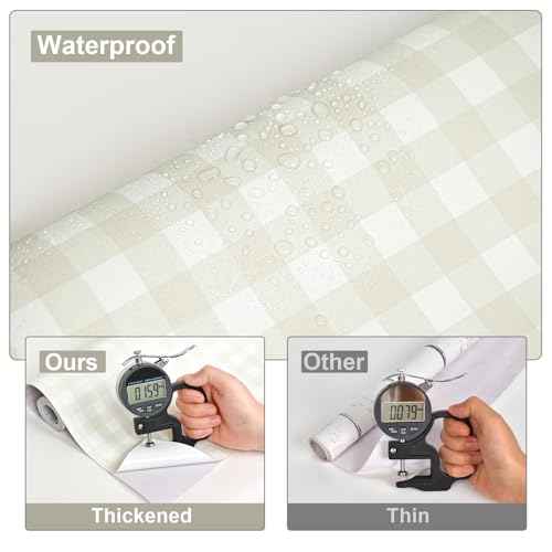 Cohoo Home Plaid Wallpaper Peel and Stick Wallpaper Boho Plaid Contact Paper for Cabinets Drawers Gingham Checkered Neutral Contact Paper Self Adhesive Removable Bathroom Waterproof 17.3inW 78.7inL