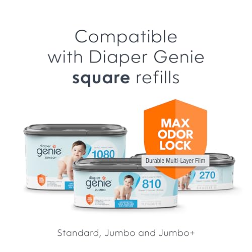 Diaper Genie Classic Diaper Pail Gift Set | Push-N-Lock Odor Control | Includes Starter Refill and Jumbo+ Refill | Holds up to 1,245 Newborn Diapers | Baby Registry Must-Have
