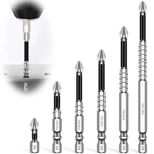 PH2 Phillips Bits Set High Magnetic Cross Head Drill Bit Phillips Screwdriver Drill Bit Set Anti-Slip Alloy Steel 1/4 Hex Shank Impact Bits 6 Pack