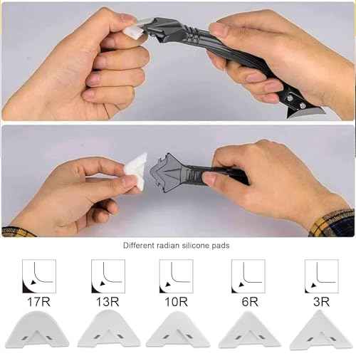 Silicone Caulking Tool Caulk Remover 3 in 1 (Stainless Steelhead), Sealant Finishing Tool Grout Scraper, Reuse and Replace 5 Silicone Pads, Great Tools for Kitchen Bathroom Window, Sink Joint