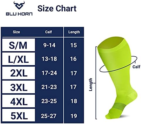 Knee High Compression Socks 15-20 mmHg - Everyday Use Improves Blood Circulation, Relieves Pain & Swelling (3X-Large, Neon Green (1-Pair))