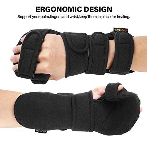 Stroke Resting Hand Splint Right&Left Resting Hand Splint with Finger Separator Functional Night Immobilizer Wrist Finger Brace for Carpel Tunnel Pain,Sprain Fracture,Tendonitis (Left,Black)