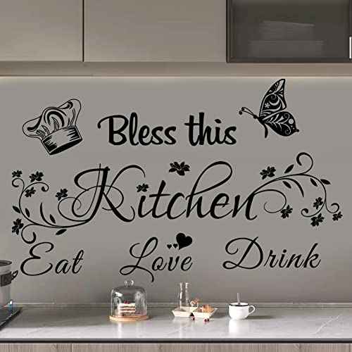 Bless This Kitchen Wall Stickers - Vinyl DIY Art Peel and Stick Wall Decals for Home Office School Coffee