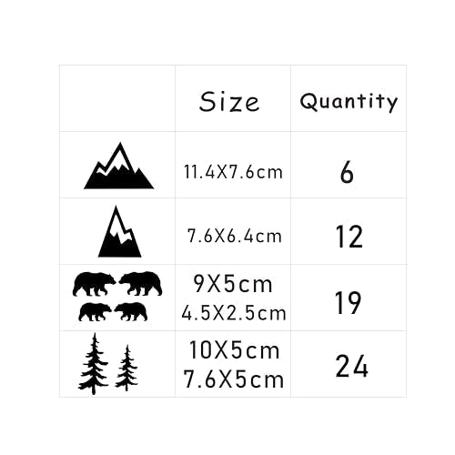Wilderness Wall Decals Mountains Bears Trees Wall Stickers Vinyl Wall Art for Kids Room Nursery Decor Y93 (Black)