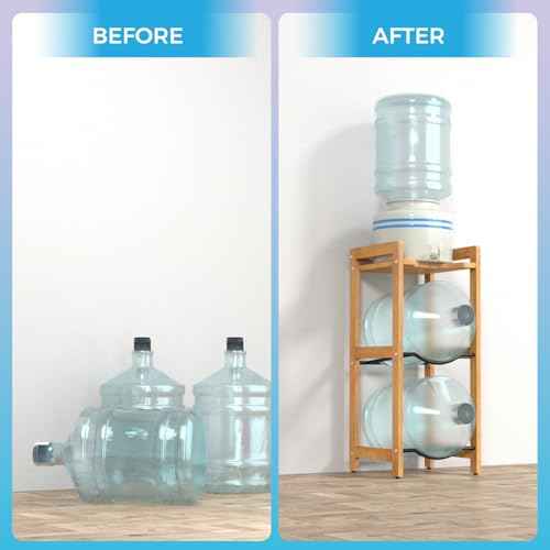 5 Gallon Water Jug Holder with Top Shelves, Natural Solid Wood Water Dispenser Stand 31"H, 3-Tiers 5 Gallon Water Jug Stand, Water Cooler Jug Rack, 5 Gallon Water Bottle Holder with 2 Slot & Top Shelf