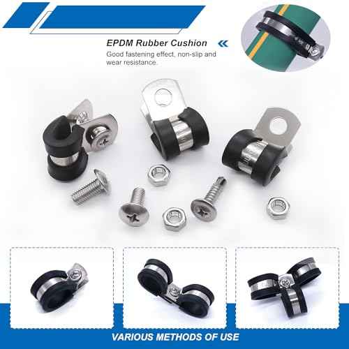 Twidec/50PCS 1/4 Inch Cable Clamp 304 Stainless Steel Rubber Coated Cushion Pipe Clamps,Metal Clamp,With Metal Rubber Clips For Automotive Wire Tube Pipe Clamps N-056-1/4