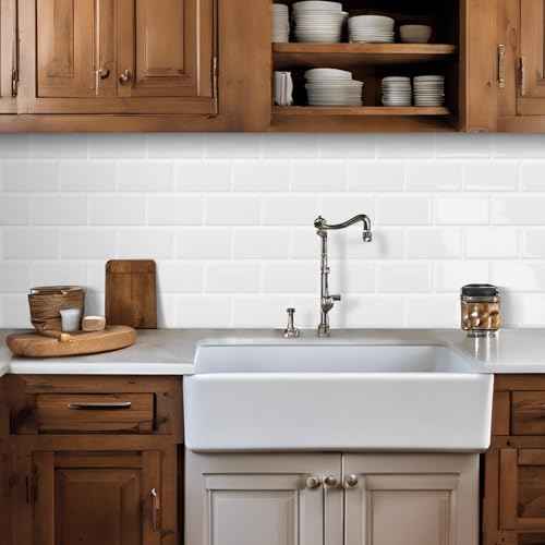 DEWOO 20-Sheet White Peel and Stick Subway Tile Backsplash Self Adhesive Brick Stickers for Kitchen Bathroom Wall (12"¡¿12")
