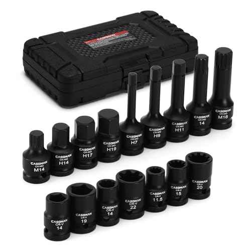 CASOMAN 16-Piece 1/2" Drive Impact Brake Caliper Socket Set, 5PT 7PT 10PT M14 M18 & Hex Sockets Compatible with Ford Benz BMW VW Audi Porsche
