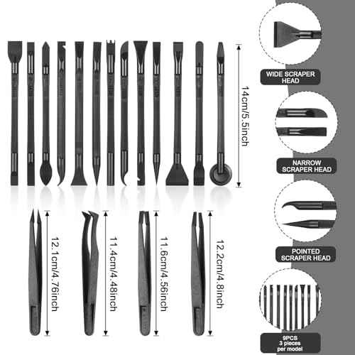 17 Pcs Plastic Scraper Tool Small Carbon Fiber Plastic Scrapers Non Scratch Black Multi-Purpose Pen-Shaped Scraper for Tight Spaces Kitchen Car Crevice Food Cleaning Tool