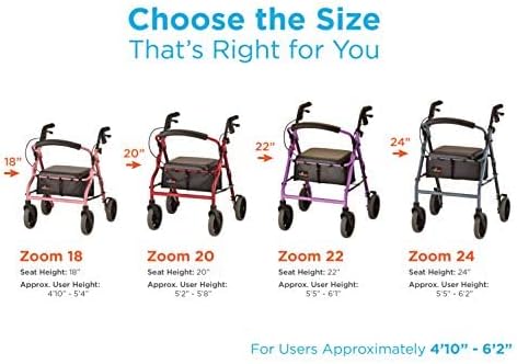 NOVA Medical Products Zoom Rollator Walker Blue 22 Inch (Pack of 1)