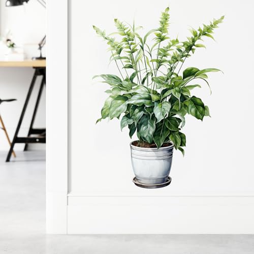 Green Leaves Potted Plant Wall Stickers for Living Room Nature Wall Decal Peel and Stick Wall Art Home Decor Decoration for Bedroom Bathroom Classroom Library Nursery