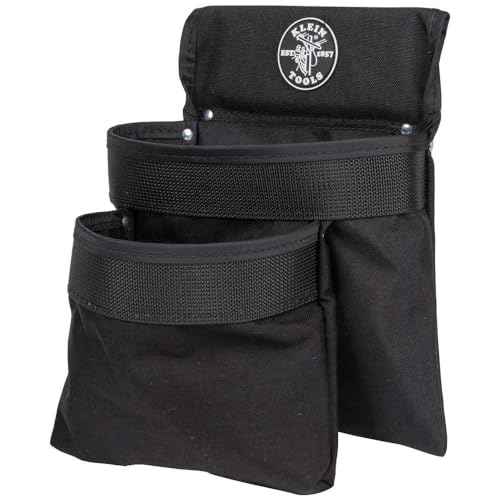 Klein Tools 5702 Tool Pouch, PowerLine Series Utility Pouch Fits Tool Belts up to 2.5-Inch, Strong Rivet Reinforced Stitching, 2-Pocket