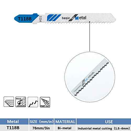 TAROSE 10-Piece T118B 3 Inch 12 TPI Assorted T-Shank Jig Saw Blades Set for Cutting Metal