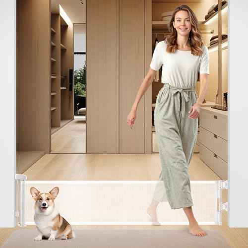 Pet Gates 14" H Short Dog Puppy Gate, Retractable Dog Gates Extends to 59 Inches for Stairs & Doorways Hallways (Drilling Required)