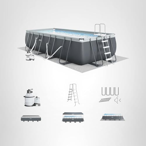 INTEX Ultra XTR 24 ft x 12 ft 52 in Above Ground Pool Set, Rectangular Swimming Pool with Steel Frame, 2100 GPH Sand Filter Pump, Ladder, Cover, & Ground Cloth
