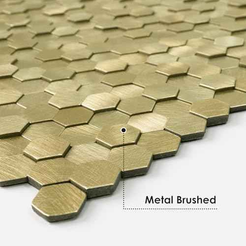 STICKGOO Peel and Stick Backsplash Tiles, Stick on Mosaic Self Adhesive Tiles, 3D Hexagon Backsplash for Kitchen Bathroom Fireplace Vanity (8PCS, Gold)