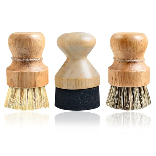 3 Pcs Cutting Board Oil Wax Applicator and Scrub Brush Set Natural Bamboo Wood Applicator for Mineral Oil Boards, Wooden Butcher Blocks, Spatulas, Spoons, Wooden Worktops, Utensil Care