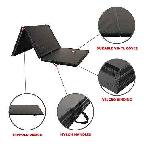 Sunny Health & Fitness Tri-Folding & Puzzle Exercise Mats ? Extra Thick, Durable, Non-Slip, Water-Resistant Cushioning for Home Gym, Yoga, MMA, Gymnastics, Cardio, and Core Workouts