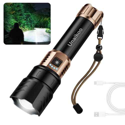Rechargeable Flashlight High Lumens - 10000LM Powerful Tactical Flashlights with 4 Modes Zoomable LED Flashlight Waterproof Brightest Flash Light for Emergencies Camping Hiking Outdoor C2