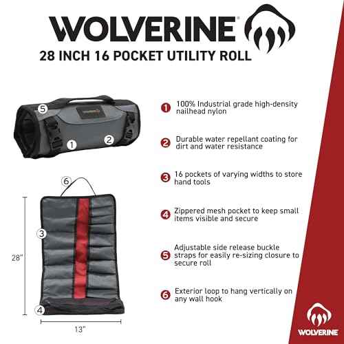 Wolverine Tool Bag |Tote | Utility Roll | Durable Nailhead Nylon, Adjustable Straps, and Versatile Pockets